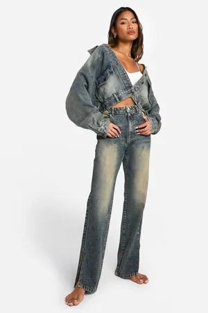 Boohoo Womens Basics 30 Inch Leg Split Hem Straight Leg Jeans - - 8