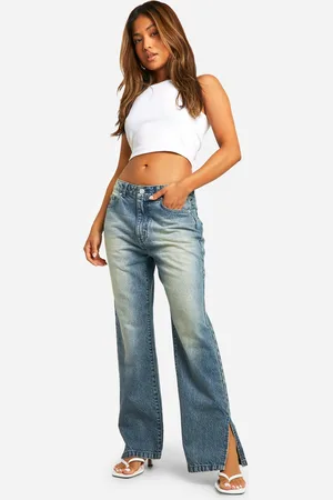 Boohoo Womens Petite Basics Split Hem Straight Leg Jeans - - 6