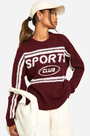 Boohoo Womens Sports Club Oversized Crew Neck Knitted Jumper - - S