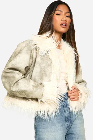 Boohoo Womens Vintage Look Faux Leather Faux Fur Trim Jacket - - 8