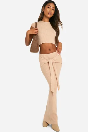Boohoo Womens Rib Knit Top & Draped Maxi Skirt Co-Ord - - S
