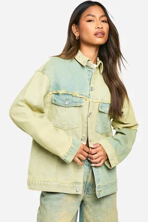 Boohoo Womens Patchwork Greenwash Fray Detail Oversized Denim Shacket - - 6