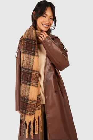 Boohoo Womens Checked Chunky Tassel Fringe Scarf - - One Size