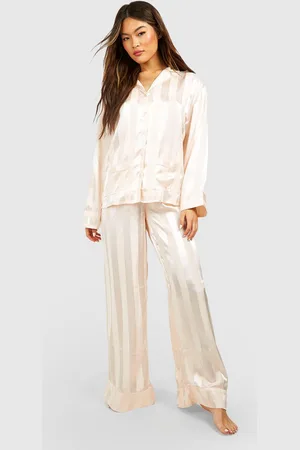 Boohoo Womens Premium Satin Stripe Double Pocket Pyjama Set - - 6