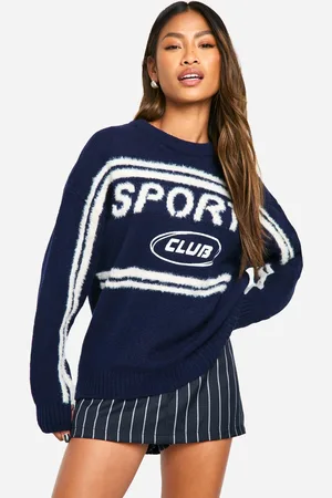 Boohoo Womens Sports Club Oversized Crew Neck Knitted Jumper - - S