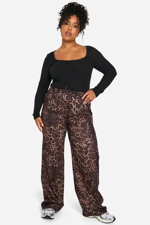 Boohoo Womens Plus Leopard Print Woven Drawstring Trousers - - 16