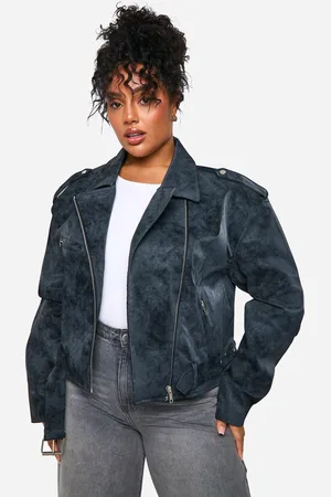 Boohoo Womens Plus Vintage Look Faux Leather Biker Jacket - - 16