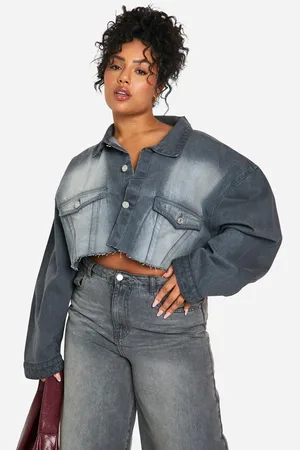 Boohoo Womens Plus Denim Washed Cropped Jacket - - 28