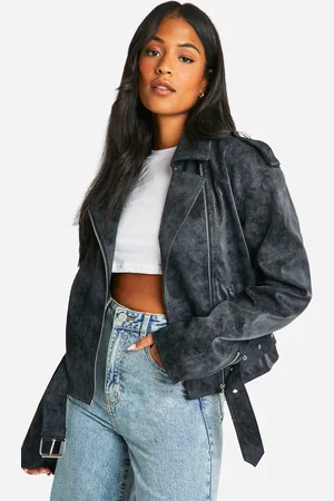 Boohoo Womens Tall Vintage Look Faux Leather Biker Jacket - - 8