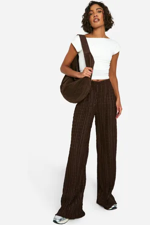 Boohoo Womens Tall Textured Crinkle Wide Leg Trouser - - 12