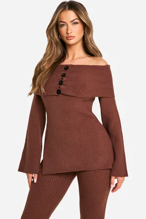 Boohoo Womens Premium Rib Bardot Knitted Top - - S