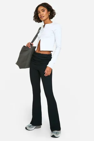 Boohoo Womens Tall Fold Over Waistband Crinkle Flare Trouser - - 8