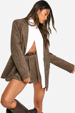 Boohoo Womens Premium Wool Look Check Oversized Blazer - - 10