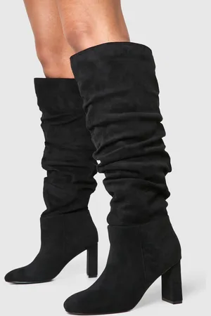 Boohoo Womens Wide Fit Faux Suede Ruched Detail Block Heel Boots - - 3