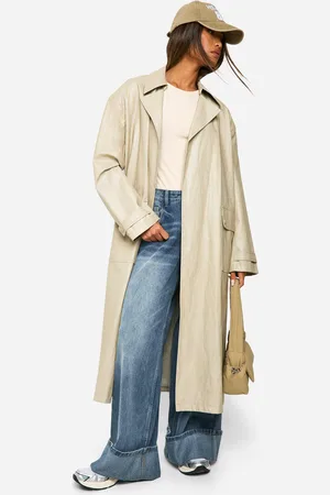 Boohoo Womens Vintage Look Faux Leather Trench Coat - - 8