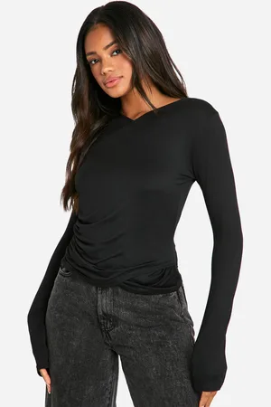 Boohoo Womens Slinky Ruched Wrap Front Top - - 6