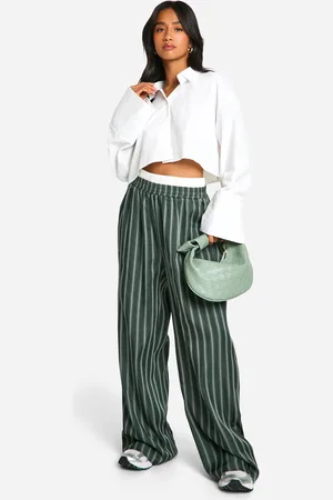 Boohoo Womens Petite Stripe Contrast Waistband Wide Leg Trouser - - 6