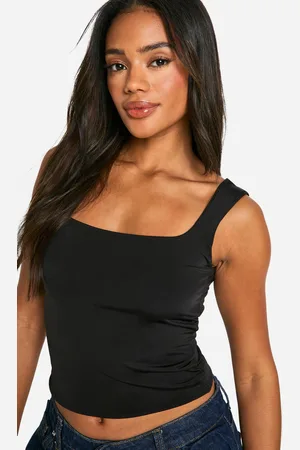 Boohoo Womens Double Layer Slinky Square Neck Crop Top - - 8