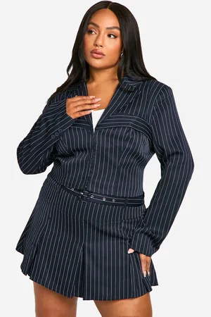 Boohoo Womens Plus Pinstripe Corset Detail Cropped Blazer - - 16