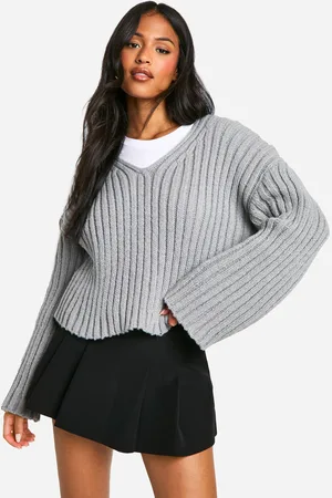 Boohoo Womens Tall Ribbed V Neck Cropped Knitted Jumper - - S