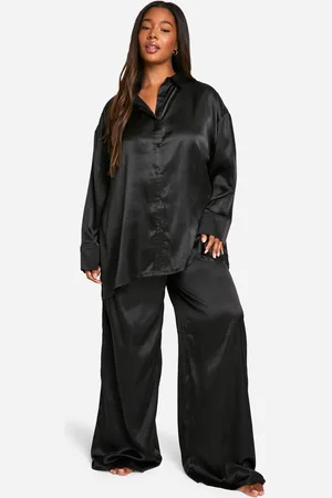 Boohoo Womens Plus Satin Oversized Button Shirt & Trouser Pj Set - - 16