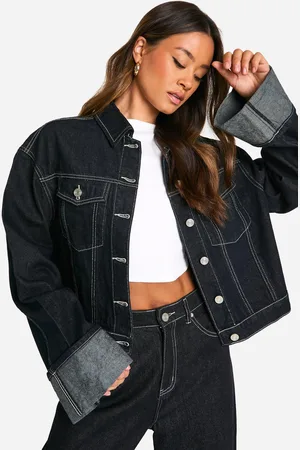Boohoo Womens Tall Indigo Deep Turn Up Cuff Denim Jacket - - 6