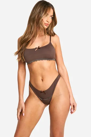 Boohoo Womens Lace Trim Scoop Bralette And Thong Set - - Xl