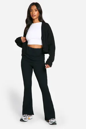Boohoo Womens Petite Fold Over Waistband Crinkle Flare Trouser - - 6