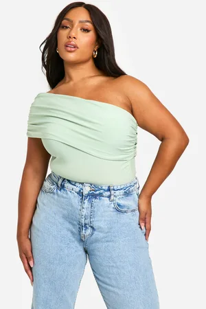 Boohoo Womens Plus Ruched Side Ruched Bardot Bodysuit - - 28