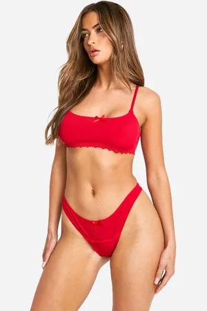 Boohoo Womens Lace Trim Scoop Bralette And Thong Set - Xl
