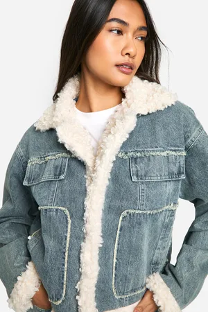 Boohoo Womens Teddy Trim Denim Jacket - - 6