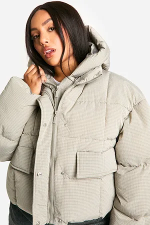 Boohoo Womens Plus Hooded Textured Puffer Jacket - - 16
