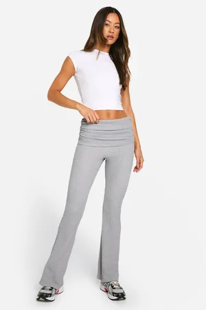 Boohoo Womens Tall Fold Over Waistband Crinkle Flare Trouser - - 8