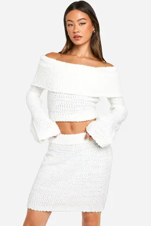 Boohoo Womens Tall Boucle Bardot Cropped Jumper - - L