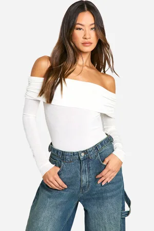 Boohoo Womens Tall Foldover Textured Sheer Bodysuit - - 16
