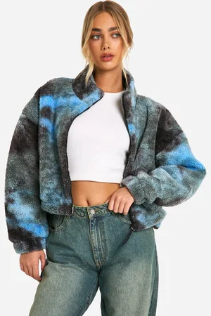 Boohoo Womens Boxy Tie Dye Print Teddy Bomber Jacket - - 8