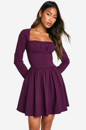 Boohoo Womens Bengaline Corset Long Sleeve Skater Dress - - 8