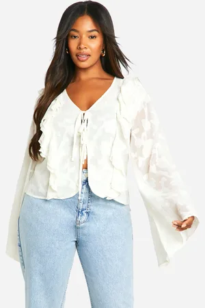 Boohoo Womens Plus Burnout Floral Tie Front Ruffle Blouse - - 26