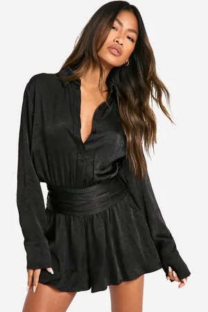Boohoo Womens Crinkle Satin Shirt Playsuit - - 8