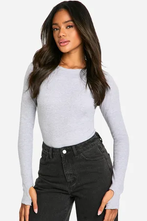 Boohoo Womens Rib Distressed Look Long Sleeve Bodysuit - - 10
