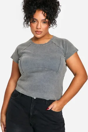 Boohoo Womens Plus Contour Seam Detail Acid Wash Top - - 16