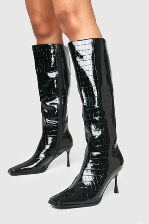 Boohoo Womens High Shine Croc Pointed Toe Heeled Boots - - 3