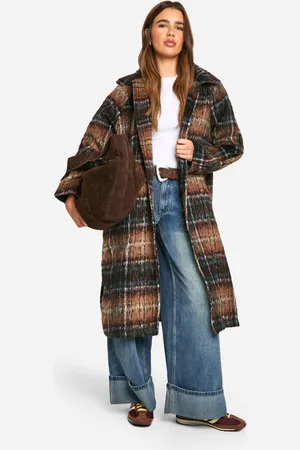 Boohoo Womens Check Wool Look Coat - - 8