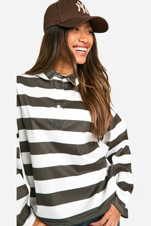 Boohoo Womens Stripe Oversized Button Collared Rugby Top - - 8