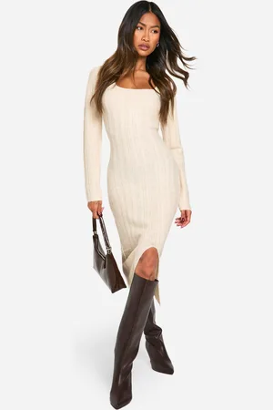 Boohoo Womens Square Neck Mixed Rib Knitted Midaxi Dress - - L