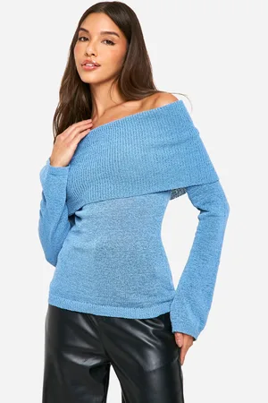 Boohoo Womens Knitted Bardot Slouchy Jumper - - S