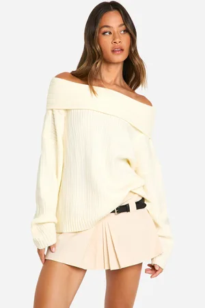 Boohoo Womens Tall Ribbed Bardot Knitted Jumper - - L
