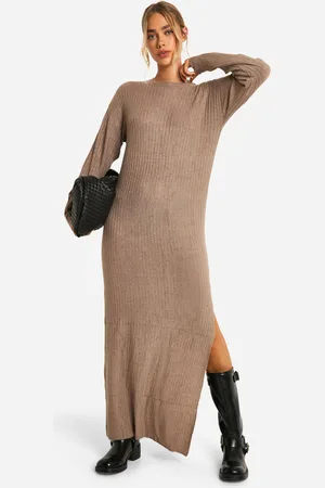 Boohoo Womens Soft Rib Knit Side Split Midaxi Dress - - S