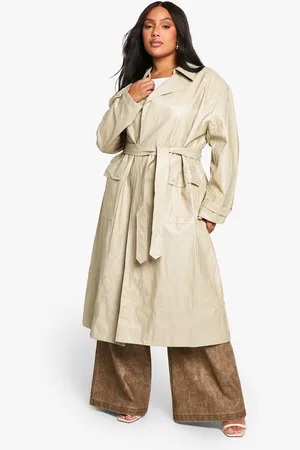 Boohoo Womens Plus Vintage Look Faux Leather Trench Coat - - 16