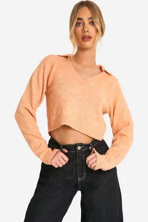 Boohoo Womens Soft Knit Fine Gauge Cropped Polo Collar Jumper - - S